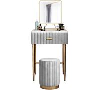 MJBDCVN Piccolo Set di Toeletta Moderni, Tavolo da Trucco con Cassetti E Specchio, Postazione Trucco con Sgabello Rotondo Imbottito, Piano in Marmo/Quadro in Ferro (Size:60cm,Color:Grigio)