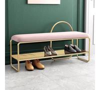 MJBDCVN Scarpiera a 2 ripiani, in metallo dorato, con seduta in velluto, robusta panca per ingresso, soggiorno, corridoio (dimensioni: 100 x 32 x 60 cm, colore: rosa)