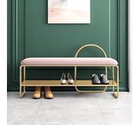 MJBDCVN Scarpiera a 2 ripiani, in metallo dorato, con seduta in velluto, robusta panca per ingresso, soggiorno, corridoio (dimensioni: 80 x 32 x 60 cm, colore: rosa)