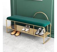 MJBDCVN Scarpiera a 2 ripiani, in metallo dorato, con seduta in velluto, robusta panca portaoggetti per ingresso, soggiorno, corridoio (dimensioni: 100 x 32 x 60 cm, colore: verde)
