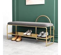 MJBDCVN Scarpiera a 2 ripiani, in metallo dorato, con seduta in velluto, robusta, per ingresso, soggiorno, corridoio (dimensioni: 100 x 32 x 60 cm, colore: grigio)