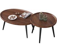 MJBDCVN Set di 2 tavolini da caffè ovali, in legno, creativi, per divano, tavolini da caffè/comodino, gambe in metallo nero con piedini regolabili, per soggiorno, camera da letto, balcone