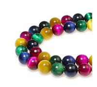 MJDCB 35pezzi 10mm Perline di Pietra Naturale Sciolto Occhio di Tigre Multicolore per Creazione Braccialetti Collane e Gioielli