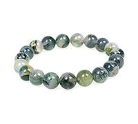 MJDCB Bracciale Pietre Agata Muschio Naturali, 10mm Perle Braccialetti Portafortuna