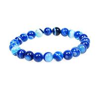 MJDCB Bracciale Pietre Agata Striata Blu Naturali, 8mm Perle Braccialetti Portafortuna