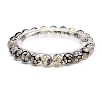 MJDCB Bracciale Pietre Agata Venata Drago Bianco Nero Naturali, 8mm Perle Braccialetti Portafortuna