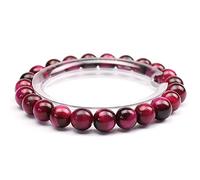 MJDCB Bracciale Pietre Occhio Tigre Rosa Rossa Naturali, 8mm Perle Braccialetti Portafortuna