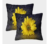 MJFCoin Margherita gialla Federa Per Cuscino Set Di 2 Per La Zona Giochi Bambini Daisycore Copricuscino Adatto Per L'uso Esterno Copricuscino 45x45cm