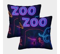 MJFCoin Parco degli animali Federa Per Cuscino Set Di 2 Per Divano Giardino Cuscini Decorativi Zoo Copricuscino Facile Da Pulire Copricuscino 50x50cm