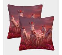 MJFCoin Zebra rossa Federa Per Cuscino Set Di 2 Per La Zona Giochi Bambini cavallo Copricuscino Adatto Per L'uso Esterno Copricuscino 50x50cm