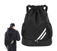 MJFENDAI Sacca sportiva con coulisse, zaino regolabile con coulisse, borsa sportiva per bambini, con scomparto per palla, impermeabile, per adulti, giovani, sport e viaggi, Nero , L