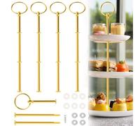 MJFENDAI Set di 4 aste per alzata a 3 livelli, asta in metallo vintage, asta dorata, supporto per torte a 3 ripiani, asta in metallo dorata, per compleanno