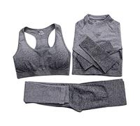 MJGkhiy 3 Pezzi Set di Abbigliamento Sportivo da Palestra Donna Completo Elastici Manica Lunga Maglietta Sportiva e Reggiseno Set Yoga con Vita Alta Leggings Push Up Completa Ginnastica Fitness Tute
