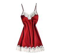 MJGkhiy Camicia da Notte Donna Estiva Sexy Girocollo Nightdress Comodo Sexy Lingerie Accappatoi Pizzo Elastico con Spalline Sottoveste Taglie Forti Pigiama Vestiti Sottoveste Donna Seta Rosa