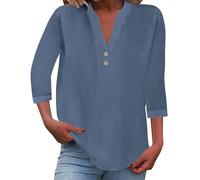 MJGkhiy Camicia Donna Elegante Estiva Cotone Bianca Camicetta Maniche 3/4 con Bottoni Scollo A V Maglietta Lino T Shirt Comoda Tinta Unita Camice Offerte Moda Classico Bluse Top Maglia Trasparente