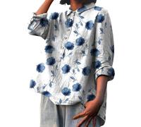 MJGkhiy Camicia Lino Donna Estiva Manica Lunga Floreale Camicetta Mare Magliette Elegante Taglie Forti Cotone Maglietta Leggera Scollo A V con Bottoni Bluse Top Oversize Vintage Curvy Camice Blusa