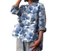 MJGkhiy Camicia Lino Donna Estiva Manica Lunga Floreale Camicetta Mare Magliette Elegante Taglie Forti Cotone Maglietta Leggera Scollo A V con Bottoni Bluse Top Oversize Vintage Curvy Camice Blusa