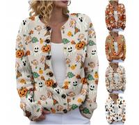 MJGkhiy Cardigan Donna Halloween Invernale Elegante Lana Cappotto Maglione con Bottoni Maniche Lunghe Girocollo Maglioni Aperto Pipistrello Zucca Strega Stampa Giacca in Lavorato a Maglia Autunno