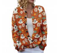 MJGkhiy Cardigan Donna Halloween Invernale Elegante Lana Cappotto Maglione con Bottoni Maniche Lunghe Girocollo Maglioni Aperto Pipistrello Zucca Strega Stampa Giacca in Lavorato a Maglia Autunno