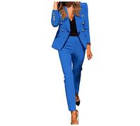 MJGkhiy Completo Donna Elegante Cerimonia Tinta Unita Business Suit Set Due Pezzi Slim Fit Blazer Set Pantaloni e Giacca da Cerimonia Prom Party Outfit Casual Suit Tuta Elegante Donna Cerimonia Curvy