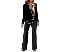 MJGkhiy Completo Donna Elegante Tailleur Cerimonia Curvy Tuta Moda Maniche Lunghe Scollo a V Camicia Patchwork e Pantaloni a Gamba Larga Set Due Pezzi Blazer da Abito e Pantalone Outfit per Sera