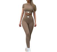 MJGkhiy Completo Sportivo Donna Palestra Elastici 2 Pezzi Fitness Crop Tops E Leggins Vita Alta Tute Set Abbigliamento Sportivi Tute Da Yoga Senza Cuciture Tuta Completa Curvy Per Corso Gym
