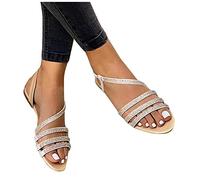MJGkhiy Eleganti Sandali Donna con Perline Glitter Strass - Flat Schiava Gioiello per Cerimonia Bohemia Roma Casual - Scarpe Boho Beach Dress