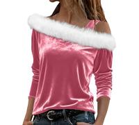 MJGkhiy Felpa Donna Natalizia Invernale Maglioni Natalizi Famiglia 2025 Curvy Babbo Natale Magliette Elegante Natalizie Pullover Top Rosso Maglia con Una Spalla Scoperta Velluto Felpe Senza Cappuccio
