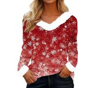 MJGkhiy Felpa Natalizia da Donna Elegante Natalizio Magliette con Scollo A V Velluto Invernale Maglioni Natalizi Famiglia 2025 Maglia Rosso Albero di Natale Felpe Senza Cappuccio Natalizie Pullover