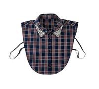 MJGkhiy Finto Collo Camicia a Quadri Donna Elegante Falso Collare Mezzo Camicie Staccabile con Strass Rosso Natale Camicetta Punta Faux Dickey per Ragazze E Donne