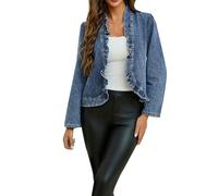 MJGkhiy Giacca di Jeans Donna Curvy Maniche Lunghe Denim Jacket Elegante Button Up Giubbino Jean Retro Moda Strappati Giacche Corta Autunno Primavera