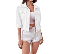 MJGkhiy Giacca di Jeans Donna Elegante Maniche Lunghe Giacche Corta Curvy Strappati Denim Jacket Casual Retro Button Up Giubbino Jean Primavera Autunno