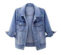 MJGkhiy Giacca Donna In Jeans Elegante Maniche Lunghe Denim Jacket Curvy Button Up Giubbino Jean Casual Retro Strappati Giacche Corta Primavera Autunno
