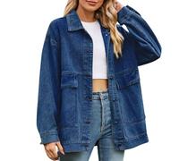 MJGkhiy Giacca Donna In Jeans Elegante Maniche Lunghe Denim Jacket Curvy Strappati Giubbino Jean Oversize Retro Moda Button Up Giacche Primavera Autunno