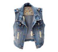 MJGkhiy Gilet di Jeans Donna Curvy Senza Maniche Giubbino Jean Elegante Button Up Giacche Corta Smanicato Casual Moda Strappati Denim Jacket Primavera Autunno