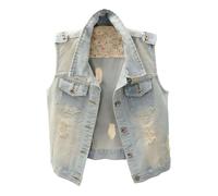 MJGkhiy Gilet di Jeans Donna Elegante Button Up Giubbino Jean Curvy Senza Maniche Giacche Corta Smanicato Moda Casual Strappati Denim Jacket Primavera Autunno