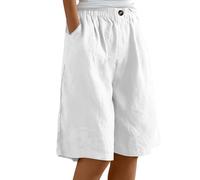 MJGkhiy Pantaloncini Donna Estivi Cotone e Lino Shorts Larghi Leggeri Eleganti Comodi Bermuda al Ginocchio Tinta Unita Baggy Pantaloni Corti Taglie Forti Casual Spiaggia Pantaloncino con Elastico Vita