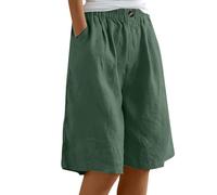 MJGkhiy Pantaloncini Donna Estivi Cotone e Lino Shorts Larghi Leggeri Eleganti Comodi Bermuda al Ginocchio Tinta Unita Baggy Pantaloni Corti Taglie Forti Casual Spiaggia Pantaloncino con Elastico Vita