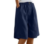 MJGkhiy Pantaloncini Donna Estivi Cotone e Lino Shorts Larghi Leggeri Eleganti Comodi Bermuda al Ginocchio Tinta Unita Baggy Pantaloni Corti Taglie Forti Casual Spiaggia Pantaloncino con Elastico Vita