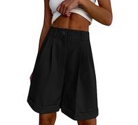 MJGkhiy Pantaloncini Donna Estivi Curvy Bermuda Donna Eleganti Cotone Confortevole Basket Pantaloncini da Pigiama Bermuda Spiaggia Lino Shorts Pantaloni Corti Donna Cotone, Nero, XXL