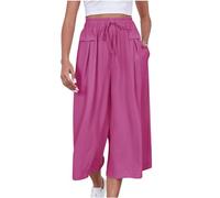 MJGkhiy Pantaloni Donna 3/4 Larghi Leggeri Pantaloni da Spiaggia Traspiranti Pantalone Corti Vita Alta Morbidi Curvy Pantaloni Capri Coulisse Pantaloni Pilates Baggy Pantaloni a Palazzo