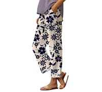MJGkhiy Pantaloni Donna Estivi Lunghi Larghi Stampati Leggeri Cotone e Lino Pantaloni con Elastico in Vita Elegante Casual Taglie Forti Pantalone Largo con Tasche Spiaggia Pantalone 2025 Offerte