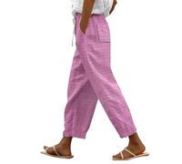 MJGkhiy Pantaloni Donna Larghi Estivi Leggeri Gamba Dritta Pantaloni Eleganti con Coulisse Elastico Cotone Lino Pantalone Palazzo Floreale con Tasche Pantalone Spiaggia 7/8 Offerte Lampo del Giorno