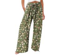 MJGkhiy Pantaloni Gamba Larga Donna Estivi Comodi Cotone e Lino Pantaloni Leggeri Lunghi Pantalone con Elastico in Vita Elegante Stampati Pantalone Largo Pantapalazzo per Spiaggia Offerte del Giorno