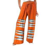 MJGkhiy Pantaloni Gamba Larga Donna Estivi Comodi Cotone e Lino Pantaloni Leggeri Lunghi Pantalone con Elastico in Vita Elegante Stampati Pantalone Largo Pantapalazzo per Spiaggia Offerte del Giorno