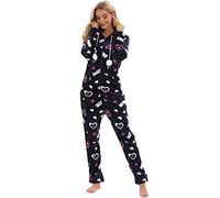 MJGkhiy Pigiama Donna Intero Invernale Divertente con Cappuccio Pigiamone Intero in Pile Tuta Intera Monopezzo Manica Lunga Morbido Abbigliamento da Notte Set Pigiami Lunghi Sleepwear per Tutte