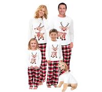 MJGkhiy Pigiama Natale Famiglia 2025 Due Pezzi Pigiami Coordinati Natalizio Famiglia Maglietta Renna Stampa e Pantaloni a Quadri Rosso Set Coppia Pyjamas Christmas per papà Mamma Neonato Bambino1
