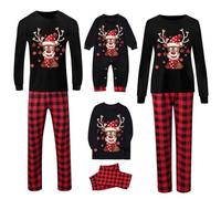 MJGkhiy Pigiama Natale Famiglia 2025 Due Pezzi Pigiami Coordinati Natalizio Famiglia Maglietta Renna Stampa e Pantaloni a Quadri Rosso Set Coppia Pyjamas Christmas per papà Mamma Neonato Bambino1