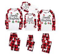 MJGkhiy Pigiama Natale Famiglia 2025 Due Pezzi Pigiami Coordinati Natalizio Famiglia Maglietta Renna Stampa e Pantaloni a Quadri Rosso Set Coppia Pyjamas Christmas per papà Mamma Neonato Bambino1