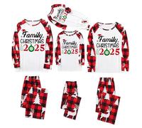 MJGkhiy Pigiama Natale Famiglia 2025 Due Pezzi Pigiami Coordinati Natalizio Famiglia Maglietta Renna Stampa e Pantaloni a Quadri Rosso Set Coppia Pyjamas Christmas per papà Mamma Neonato Bambino1